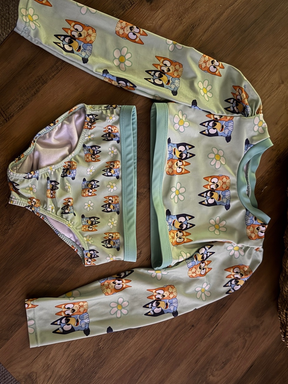 Lucy Mint Green Rash Guard Set with Cartoon Dog Faces